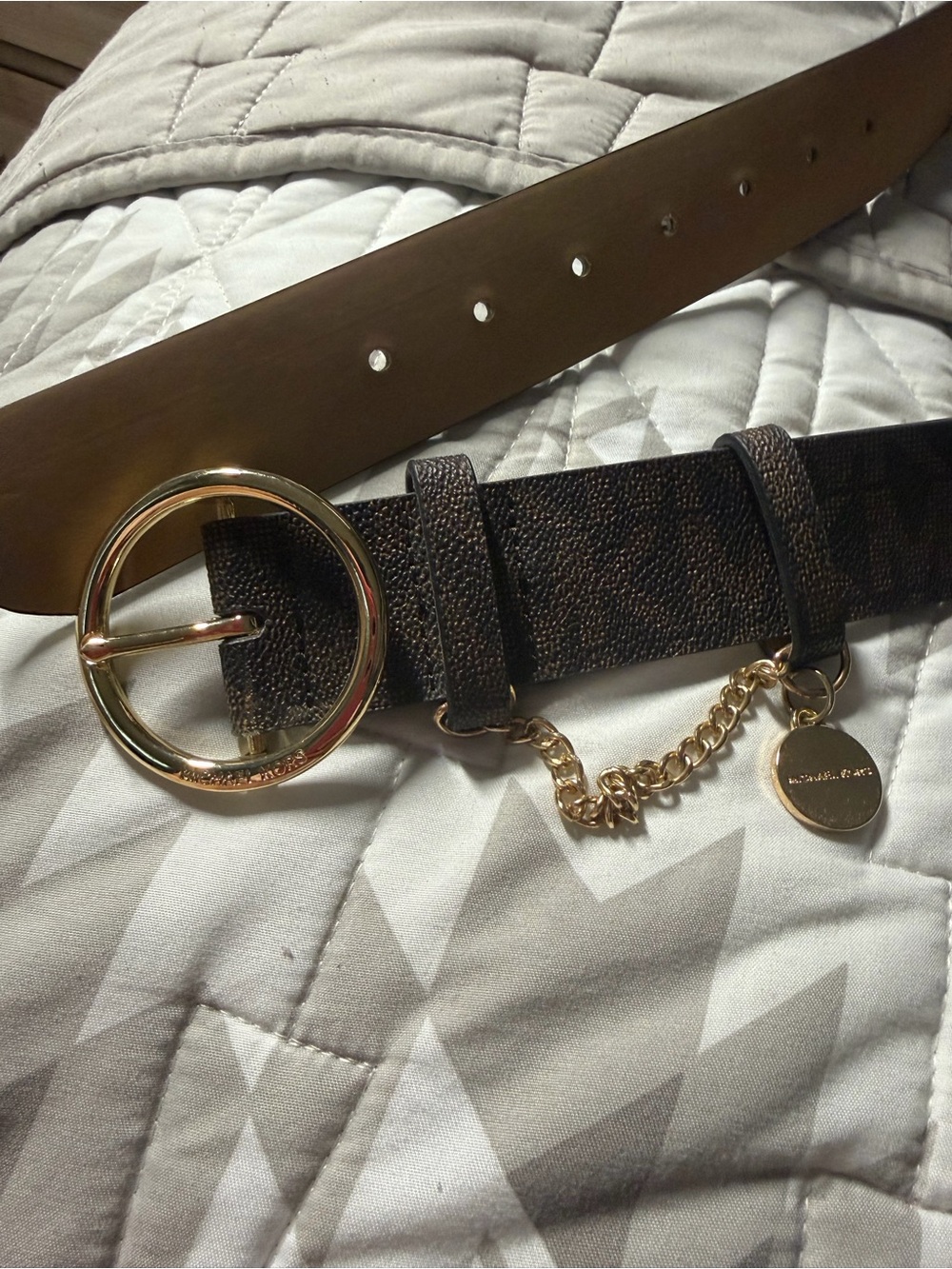 NEW Michael Kors Women’s Brown Logo Leather Belt with Gold Hardware- XL